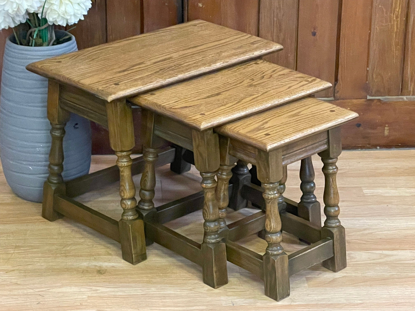 Old Charm Jointed Nest of Tables by Wood Bros \ Solid Oak Tudor Style Coffee Tables
