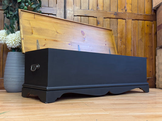 Long Farmhouse Pine Blanket Box \ Black Large Trunk Toy Box \ Bench Storage