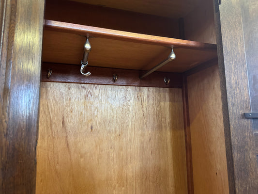 Vintage Dark Oak Wardrobe \ Small Gentlemen’s Closet \ Tall Canted Hall Cupboard